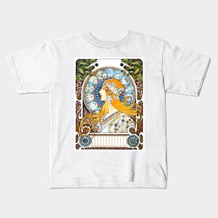 Zodiac & Woman Wearing Crown & Necklace 1896 Alphonse Marie Mucha Kids T-Shirt